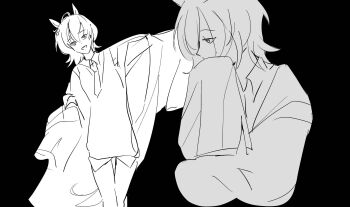 Rule 34 | 1girl, agnes tachyon (umamusume), ahoge, animal ears, arm up, black background, coat, coffeeseal, collared shirt, commentary request, covering own mouth, hand up, hem peeking out, highres, horse ears, horse girl, korean commentary, lab coat, long sleeves, looking at viewer, necktie, open clothes, open coat, parted lips, shirt, short-sleeved sweater, short hair, short sleeves, simple background, sketch, sleeves past fingers, sleeves past wrists, smile, solo, sweater, umamusume