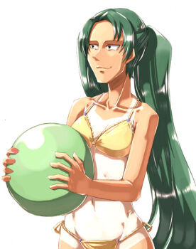 00s 1girl ball beachball bikini cabbage female_focus long_hair man_face manface one-piece_tan quality quality_cabbage_(meme) solo suzumiya_haruhi_no_yuuutsu swimsuit tan tanline tokyo_(great_akuta) tsuruya very_long_hair what yellow_bikini