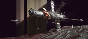 3others astronaut crater highres hill landscape lhlclllx97 multiple_others original scenery science_fiction solar_panel space space_station spacecraft