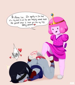2girls adventure_time anal arms_behind_back ass ball_gag bdsm black_hair bondage bound clothes_lift colored_skin dildo dress dress_lift english_text femdom gag grey_skin huge_dildo jlullaby large_insertion loli marceline_abadeer multiple_girls pink_hair pink_skin princess_bonnibel_bubblegum sex_toy slave tiara top-down_bottom-up yuri
