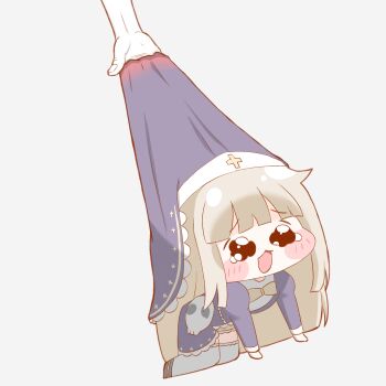 1girl :3 absurdres all_fours blonde_hair chibi clothes_pull commentary crying crying_with_eyes_open highres kazanagi_0115 long_hair meme simple_background speaki_(trickcal) speakiposting_(meme) tears thighhighs trickcal white_thighhighs