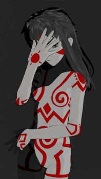 1girl 3d absurdres breasts completely_nude covering_face highres kannakei medium_breasts medium_hair neo_ranga nipples nude pubic_hair pussy shimabara_yuuhi tattoo tribal_tattoo