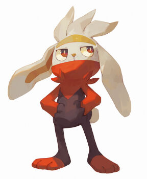 bluekomadori bright_pupils commentary english_commentary full_body gen_8_pokemon hands_in_pockets looking_up nintendo no_humans pokemon pokemon_(creature) pokemon_focus raboot red_eyes solo standing toes white_pupils