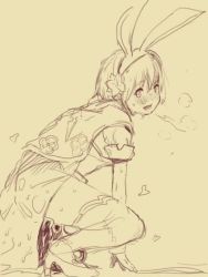 1girl 2equal8 animal_ears animated blush cape consensual_tentacles djeeta_(granblue_fantasy) granblue_fantasy impregnation monochrome pregnant rabbit_ears sage_(granblue_fantasy) short_hair sketch slideshow_animation solo squatting tentacle_sex tentacles thighhighs video