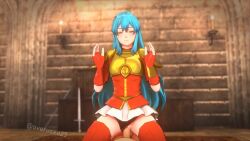 1boy 1girl 3d animated armor audible_speech black_panties blue_eyes blue_hair breastplate chloeangelva clothed_female_nude_male clothing_aside cowgirl_position cum cum_in_pussy eirika_(fire_emblem) fingerless_gloves fire_emblem fire_emblem:_the_sacred_stones gloves hair_intakes hetero indoors long_hair nintendo nude overused23 panties panties_aside pauldrons penis pov sex shoulder_armor skirt smile sound straddling tagme thighhighs uncensored underwear video watermark