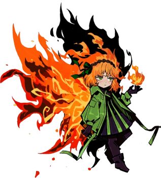 Rule 34 | bow, butterfly wings, fire, freckles, green eyes, hair bow, insect wings, jacket, magic, one-piece dress, orange hair, pixel art, vivian james, wings, witch