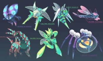 alternate_color araquanid beedrill blue_eyes bug character_name claws commentary_request gen_1_pokemon gen_4_pokemon gen_5_pokemon gen_7_pokemon gen_8_pokemon glowing k_(kuri) legs_apart mega_beedrill mega_pokemon nintendo no_humans orbeetle pink_eyes pokedex_number pokemon pokemon_(creature) scolipede shiny_pokemon vikavolt yanmega yellow_eyes