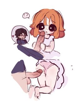 1boy 1girl absurdres age_difference ass black_hair blush censored clothing_aside cum cum_on_body elizabeth_afton erection facial father_and_daughter five_nights_at_freddy's from_behind handjob hetero highres hiji_(hijichan) imminent_penetration incest loli medium_hair orange_hair panties panties_aside penis pussy size_difference testicles underwear william_afton