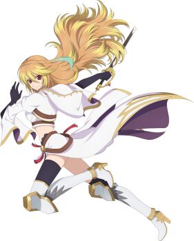 Rule 34 | 1girl, ahoge, armored boots, artist request, asymmetrical legwear, black gloves, black thighhighs, blonde hair, boots, breasts, closed mouth, commentary, elbow gloves, from side, full body, game cg, gloves, gradient hair, green hair, highres, holding, holding sword, holding weapon, hood, long hair, looking at viewer, milla maxwell, milla maxwell (roar of the white lions), multicolored hair, official alternate costume, official art, red eyes, smile, solo, strapless, sword, tales of (series), tales of asteria, tales of xillia, thighhighs, third-party source, transparent background, tube top, uneven legwear, waist cape, weapon, white hood, white tube top