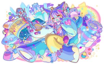 alternate_design animal_ear_fluff animal_ears animal_print artificial_intelligence artist_request badge blonde_hair blue_hair bob_cut bow button_badge cel_shading claws colored_tongue confetti costume crash_fever egg electrical_outlet fang fluffy_(crash_fever) full_body fusion game_cg green_eyes green_tongue heart hexagon holding holding_wand hologram honeycomb_(pattern) light_blush light_particles looking_at_viewer no_humans no_nose number_print numbered official_alternate_design official_art outline oversized_clothes pastel_colors pink_bow pink_hair print_bow rainbow red_outline short_hair skin_fang sleeve_zipper spade_(shape) spade_ornament square square_print tachi-e third-party_source transparent_background two-sided_bow wand