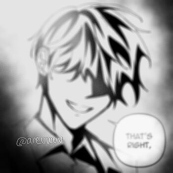 1boy areuwuu blurry censored censored_identity collared_shirt english_text facing_viewer grin highres kim_dokja male_focus omniscient_reader&#039;s_viewpoint partially_shaded_face portrait shirt short_hair smile solo