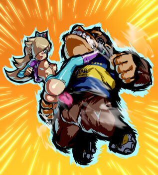 1boy 1girl 2022 20s :o ape ass bestiality blonde_hair blue_eyes blue_outline blue_shirt blue_sleeves blue_socks blush bottomless breasts breath brown_fur carrying censored clenched_hand clenched_teeth clothed_sex clothes_lift clothes_writing crown donkey_kong donkey_kong_(series) earrings emphasis_lines erection eyelashes from_side full_body gorilla hair_over_one_eye head_back hetero jcm2 jersey jewelry kneehighs layered_sleeves leg_up lips long_hair long_sleeves looking_down mario_(series) mario_strikers:_battle_league mario_strikers_(series) medium_breasts midair mosaic_censoring nintendo nipples open_mouth orange_background outline pantyhose penis perky_breasts purple_shirt purple_socks rosalina sex shiny_clothes shiny_skin shirt shirt_lift short_over_long_sleeves short_sleeves size_difference skin_tight soccer_uniform socks sportswear star_(symbol) steam steaming_body striped_clothes striped_shirt striped_socks suspended_congress tagme teeth testicles thigh_grab thighs torn_clothes vaginal yellow_shirt