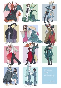 absurdres akari_(pokemon) black_hair blaziken blue_hair brown_hair calem_(pokemon) carrying carrying_over_shoulder carrying_person charizard choker claws clothes couple dancing dawn_(pokemon) delphox dress elio_(pokemon) empoleon ethan_(pokemon) feathers fire flame-tipped_tail full_body gen_1_pokemon gen_2_pokemon gen_3_pokemon gen_4_pokemon gen_5_pokemon gen_6_pokemon gen_7_pokemon gen_8_pokemon glitter gloria_(pokemon) gown hair_ornament hakama hakama_pants helmet high_heels highres hilbert_(pokemon) hisuian_decidueye inteleon japanese_clothes juliana_(pokemon) kimono leaf mask may_(pokemon) meowscarada necktie nintendo pants pokemon pokemon_(creature) pokemon_bw pokemon_bw2 pokemon_dppt pokemon_frlg pokemon_hgss pokemon_legends:_arceus pokemon_oras pokemon_sm pokemon_sv pokemon_swsh pokemon_xy polearm primarina red_(pokemon) rendoll rosa_(pokemon) samurott serperior shoes signature tail trident tuxedo typhlosion weapon wings