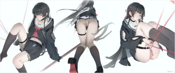 Rule 34 | 04c0, 1girl, absurdres, arm cutout, ass, black choker, black hair, black jacket, black serafuku, black shoes, black skirt, black socks, breasts, chisa (wuthering waves), choker, closed mouth, clothing cutout, collarbone, commentary request, hair ribbon, highres, holding, holding sword, holding weapon, jacket, loafers, long hair, long sleeves, looking at viewer, medium breasts, multiple views, navel, neckerchief, panties, parted lips, pussy, red eyes, red neckerchief, red ribbon, ribbon, sailor collar, school uniform, serafuku, shoes, sitting, skirt, socks, sword, tacet mark (wuthering waves), thigh strap, thighs, underwear, weapon, white panties, white sailor collar, wuthering waves