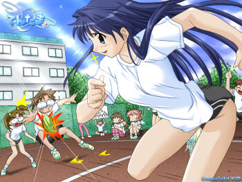 3boys 6+girls aizawa_takashi ankle_socks archived_source arms_up arrow_(projectile) ball black_buruma black_eyes black_shorts blue_sky breasts brown_hair building buruma chain-link_fence chart clenched_hand closed_eyes cloud company_name copyright_name courtyard cracked_egg day detached_wings egg english_text fence hair_bobbles hair_intakes hair_ornament hair_ribbon hairband half_updo hands_on_own_knees holding holding_paper karin_(tentama) kindle_imagine_develop koshimizu_takayuki leg_up legs_apart legs_together light_brown_hair logo medium_breasts multiple_boys multiple_girls nana_(tentama) official_art official_wallpaper open_mouth orange_hairband outdoors pants paper pigeon-toed pink_hair pink_pants pink_wings playing_sports ponytail red_ribbon ribbon school second-party_source shinozaki_chinatsu shirt shoes shorts simple_background sky sneakers socks solid_circle_eyes sparkle sportswear star_(symbol) straight_hair surprised tanaka_yuuri_(tentama) tentama tentama:_1st_sunny_side title tree twintails untucked_shirt white_shirt white_sleeves white_socks white_wings wide_oval_eyes window wings yashiro_shizuka yellow_shoes