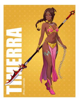 1girl absurdres alternate_costume alternate_hairstyle bare_legs bare_shoulders breasts brown_hair cleavage cosplay dark-skinned_female dark_skin fire_emblem fire_emblem_engage full_body highres huttslayer_leia jewelry medium_breasts navel nintendo no_panties ponytail princess_leia princess_leia_(cosplay) red_eyes rein_creamsoda smile solo star-shaped_pupils star_(symbol) star_wars star_wars:_return_of_the_jedi symbol-shaped_pupils timerra_(fire_emblem) very_dark_skin