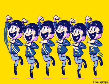 10s 6+boys :3 :d ahoge animated animated_gif arm_up artist_name black_eyes black_hair blue_pants blue_shorts brothers closed_mouth eyebrows flip-flops frown full_body hood hoodie jumping kevin_fagaragan leg_up legs_apart long_sleeves looking_at_viewer male_focus matching_outfits matsuno_choromatsu matsuno_ichimatsu matsuno_jyushimatsu matsuno_karamatsu matsuno_osomatsu matsuno_todomatsu messy_hair motion_blur multiple_boys open_mouth osomatsu-kun osomatsu-san osomatsu_(series) pants pants_rolled_up sandals sextuplets sheeeh! shorts siblings sleeves_past_wrists slippers smile smirk socks standing tongue wall-eyed white_legwear yellow_background