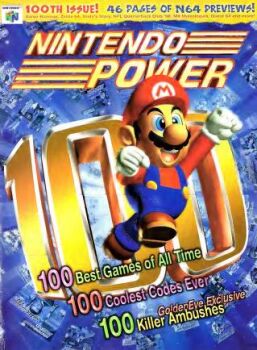 1boy anniversary brown_hair cover facial_hair gloves grin hand_up hat magazine_(object) magazine_cover mario mario_(series) mustache nintendo nintendo_power official_art overalls red_hat smile