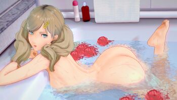 1girl 3d ass barefoot bathtub feet looking_at_viewer nude persona persona_5 skinny_dipping solo tagme takamaki_anne