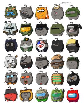 :&lt; :3 :d absurdres adam_jensen adam_jensen_(cosplay) among_us armor beard beret bespectacled bill_(left_4_dead) bill_(left_4_dead)_(cosplay) black_headband character_request commentary copyright_request cosplay counter-strike_(series) counter-strike_2 crewmate_(among_us) crewmate_(among_us)_(cosplay) crowbar dallas_(payday) dallas_(payday)_(cosplay) dead_space_(series) deus_ex deus_ex:_human_revolution doom_(series) doomguy doomguy_(cosplay) english_commentary eyepatch facial_hair fallout fang gas_mask glasses goatee gordon_freeman gordon_freeman_(cosplay) green_headwear half-life half-life_(series) halo_(series) hat headband helmet highres hololive inkling_player_character inkling_player_character_(cosplay) isaac_clarke isaac_clarke_(cosplay) mask master_chief master_chief_(cosplay) metal_gear_(series) metal_gear_solid_v:_the_phantom_pain mustache night_vision nintendo no_humans open_mouth orange-tinted_eyewear payday_(series) payday_2 power_armor quake_(series) quake_1 red_soldier_(tf2) sam_stone sam_stone_(cosplay) sate serious_sam smile soldier_(tf2) soldier_(tf2)_(cosplay) splatoon_(series) ssrb_(shishiro_botan) team_fortress_2 tinted_eyewear titanfall_(series) variations virtual_youtuber white_background