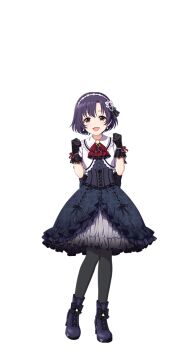 1girl black_gloves boots dress earrings full_body gloves hairband idol_clothes idolmaster idolmaster_cinderella_girls idolmaster_cinderella_girls_starlight_stage jewelry official_art open_mouth pantyhose purple_eyes purple_hair shiragiku_hotaru solo transparent_background