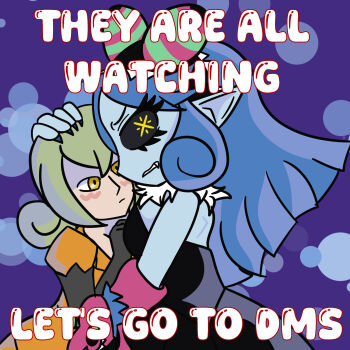 Rule 34 | 2girls, appmon, blush, digimon, highres, kishibe rie, long hair, mienumon, multiple girls, pointy ears, washipink, yellow eyes, yuri