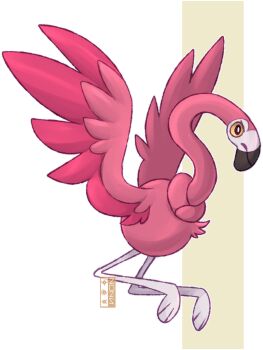 beak bird dualcosmog feathered_wings feathers flamigo flamingo full_body highres nintendo no_humans pink_feathers pokemon pokemon_(creature) solo wings