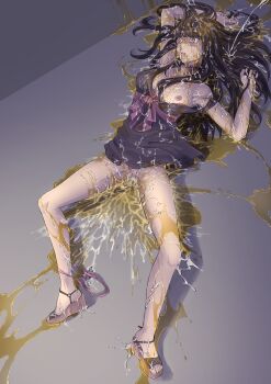 1girl absurdres black_hair censored chinese_clothes corpse cum cum_in_pussy cum_on_body death dress highres idolmaster idolmaster_cinderella_girls kurokawa_chiaki long_hair necrophilia nullchan panties pee pussy underwear very_long_hair