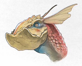 animal_focus beak fins from_side head_fins monster monster_hunter_(series) nao70shark1 no_humans nostrils portrait profile scales traditional_media yian_kut-ku