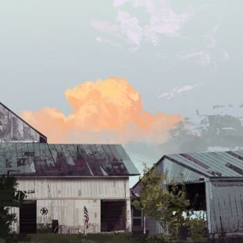 building cloud cloudy_sky commentary day flag highres house landscape nature no_humans original outdoors painterly plant scenery sky sky_focus symbol-only_commentary tree twulfs united_states
