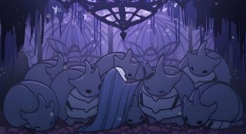 bug butterfly caressing dark dream highres hollow_knight insect lurien_(hollow_knight) sleeping watcher_knight_(hollow_knight)