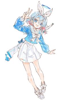 Rule 34 | 1girl, arona (blue archive), blue archive, blue hair, gun, halo, konabetate, multicolored hair, rifle, school uniform, serafuku, skirt, solo, weapon, white skirt