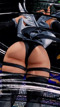 1girl 3d ass ass_focus breasts butterfly_swords curvy highleg highleg_leotard highres huge_ass iroha_(samurai_spirits) large_breasts leotard maid ryona samurai_spirits screencap shiny_skin sideboob skindentation solo standing thighhighs third-party_edit thong_leotard wide_hips wind