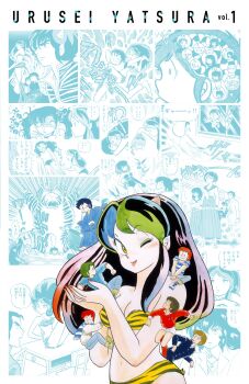 1980s_(style) animal_print bikini blush breasts clone cone_horns copyright_name highres horns kurama_(urusei_yatsura) long_hair looking_at_viewer lum mendou_shuutarou mini_person miniboy miyake_shinobu moroboshi_ataru multicolored_hair navel non-web_source official_art oldschool one_eye_closed oni paneled_background pointy_ears ran_(urusei_yatsura) retro_artstyle sakura_(urusei_yatsura) smile strapless strapless_bikini swimsuit takahashi_rumiko ten_(urusei_yatsura) tiger_print urusei_yatsura yellow_eyes