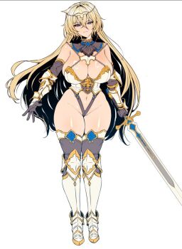 1girl blonde_hair breasts large_breasts long_hair solo sword weapon