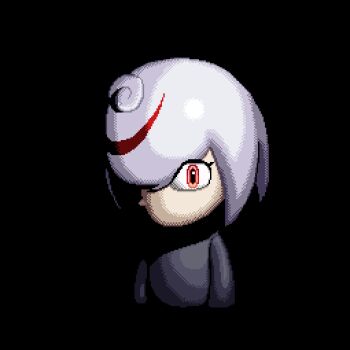 1girl 2022 20s artificial_intelligence black_background child dithering female_focus looking_at_viewer max_miles meme multicolored_hair no_mouth pale_skin pixel_art red_hair sage_(sonic) sega shadow short_hair simple_background solo sonic_(series) sonic_frontiers upper_body white_hair