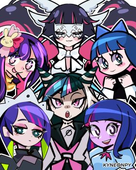 6+girls artist_name blue_eyes blue_hair blush character_request color_connection copyright_request danganronpa_(series) danganronpa_2:_goodbye_despair face_piercing hair_color_connection highres hoshino_ai kyneonpy mioda_ibuki multicolored_hair multiple_girls my_little_pony my_little_pony:_equestria_girls my_little_pony:_friendship_is_magic oshi_no_ko panty_&amp;_stocking_with_garterbelt piercing pink_streaks purple_eyes purple_hair stocking_(psg) streaked_hair twilight_sparkle twilight_sparkle_(human)
