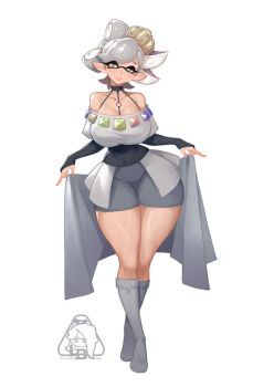 1girl breasts large_breasts little_blood marie_(splatoon) pointy_ears simple_background solo splatoon_(series) splatoon_1 tentacle_hair white_background wide_hips