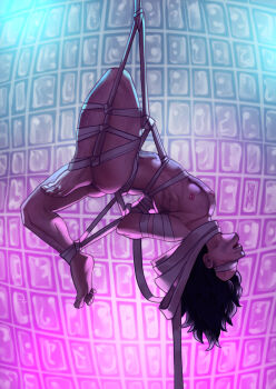 1boy aizawa_shota black_hair boku_no_hero_academia chest_hair highres male_focus muscular muscular_male nipples nude open_mouth original solo wildmagensfw