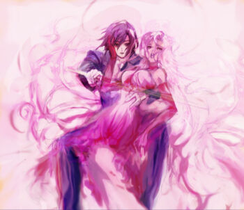 black_hair brother_and_sister code_geass elbow_gloves euphemia_li_britannia gloves lelouch_vi_britannia long_hair pink_hair siblings sword very_long_hair weapon you you_(pisan)