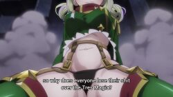 2girls animated anime_screenshot araga_kiwi ass ass_shake between_legs black_panties blush boots bouncing_breasts breasts butt_crack cleavage coat cowgirl_position female_pervert garter_straps girl_on_top gluteal_fold green_coat green_hair groin hat highres hiiragi_utena huge_ass large_breasts leoparde_(mahou_shoujo_ni_akogarete) long_sleeves magia_baiser magical_girl mahou_shoujo_ni_akogarete medium_breasts multiple_girls naughty_face navel no_pants open_mouth panties pasties pervert purple_hair sexually_suggestive sleeves_past_fingers sleeves_past_wrists smile sound spread_legs star_(symbol) star_pasties stomach straddling subtitled tagme thigh_boots thighhighs thong underboob underwear video view_between_breasts view_between_legs wide_sleeves yuri