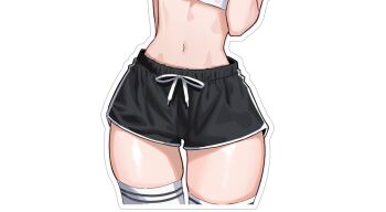 1girl elf frieren inhoso lower_body midriff narrow_waist navel pointy_ears shorts simple_background solo sousou_no_frieren thigh_gap thighhighs thighs white_background