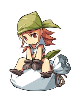 1girl anime_coloring archived_source bandana bare_arms bare_legs between_legs black_gloves black_shoes blush_stickers closed_mouth cosplay cropped_shirt deformed final_fantasy final_fantasy_iii full_body gloves green_bandana green_skirt hair_between_eyes hand_between_legs high_collar itsumo_nokoru legs_apart long_hair orange_eyes orange_hair popped_collar refia sack shirt shoes sidelocks simple_background skirt sleeveless sleeveless_shirt smile square_enix straight_hair thief_(final_fantasy) thief_(final_fantasy)_(cosplay) tied_skirt white_background white_shirt