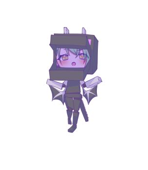 Rule 34 | 1girl, :o, absurdres, animal costume, arm at side, blush, ceres fauna, chibi, chibi only, commentary, cosplay, dragon costume, ender dragon, english commentary, full body, green hair, hand up, highres, hololive, hololive english, minecraft, sher (imnotsher), simple background, solo, v-shaped eyebrows, virtual youtuber, white background, yellow eyes