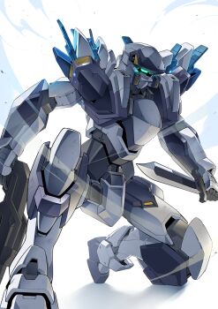 Rule 34 | arm slave (mecha), arx-7 arbalest, combat knife, full metal panic!, gamiani zero, gun, highres, holding, holding gun, holding knife, holding weapon, knife, mecha, mecha focus, no humans, on one knee, robot, shadow, shotgun, weapon