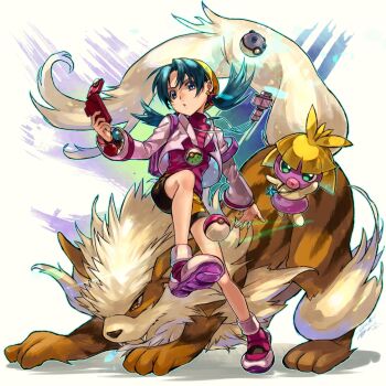 Rule 34 | 1girl, arcanine, bike shorts, blue eyes, blue hair, earrings, friend ball, gen 1 pokemon, gen 2 pokemon, hat, heavy ball, ichiko milk tei, jacket, jewelry, kris (pokemon), love ball, necklace, nintendo, poke ball, pokedex, pokegear, pokemon, pokemon (creature), pokemon adventures, red shirt, shirt, smoochum, star (symbol), star earrings, star necklace, turtleneck, twintails, yellow headwear