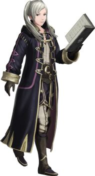 1girl 3d artist_request belt black_robe book boots brown_eyes detached_sleeves female_robin_(fire_emblem) fire_emblem fire_emblem_awakening fire_emblem_warriors full_body game_model gloves highres holding holding_book hooded_robe knee_boots long_coat long_hair long_sleeves looking_at_viewer multiple_belts nintendo official_art open_clothes open_robe pants robe second-party_source simple_background smile solo standing transparent_background twintails white_hair