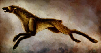 animal animal_focus brown_background brown_theme claws commentary english_commentary eve_online from_side long_neck mane running science_fiction short_tail slaver_hound_(eve_online) sleepwalks tail teeth