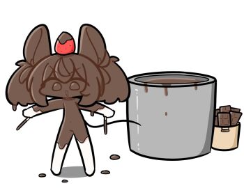 1girl animal_ears bucket candy chocolate chocolate_bar food fruit hakos_baelz hololive hololive_english mouse_ears mouse_girl mouse_tail nude strawberry tail tensutensu twintails virtual_youtuber white_background