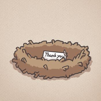 Rule 34 | bird, bird nest, english text, feathers, highres, hololive, hololive english, kkeulna, nanashi mumei, paper, sign, signature, simple background, text focus, thank you, virtual youtuber